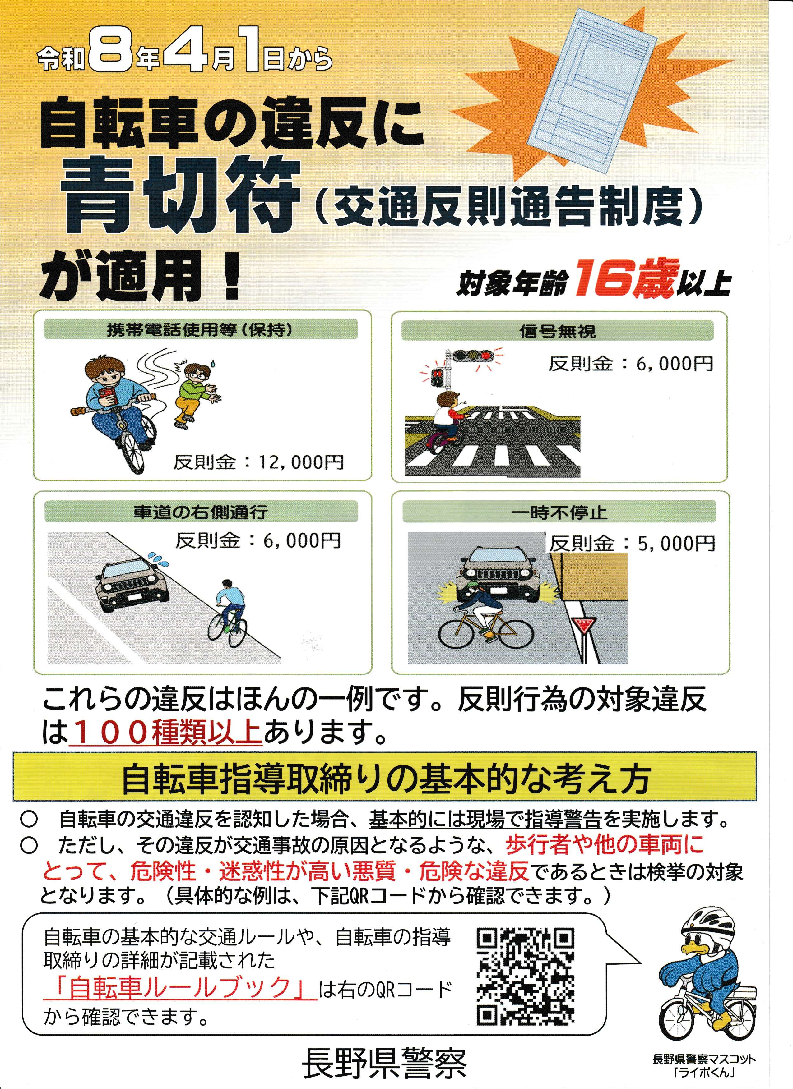 自転車の違反に青切符