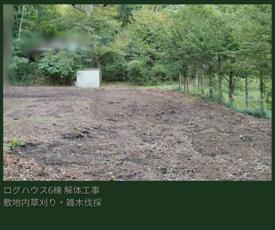 ログハウス6棟　解体工事・敷地内草刈り、雑木伐採➁