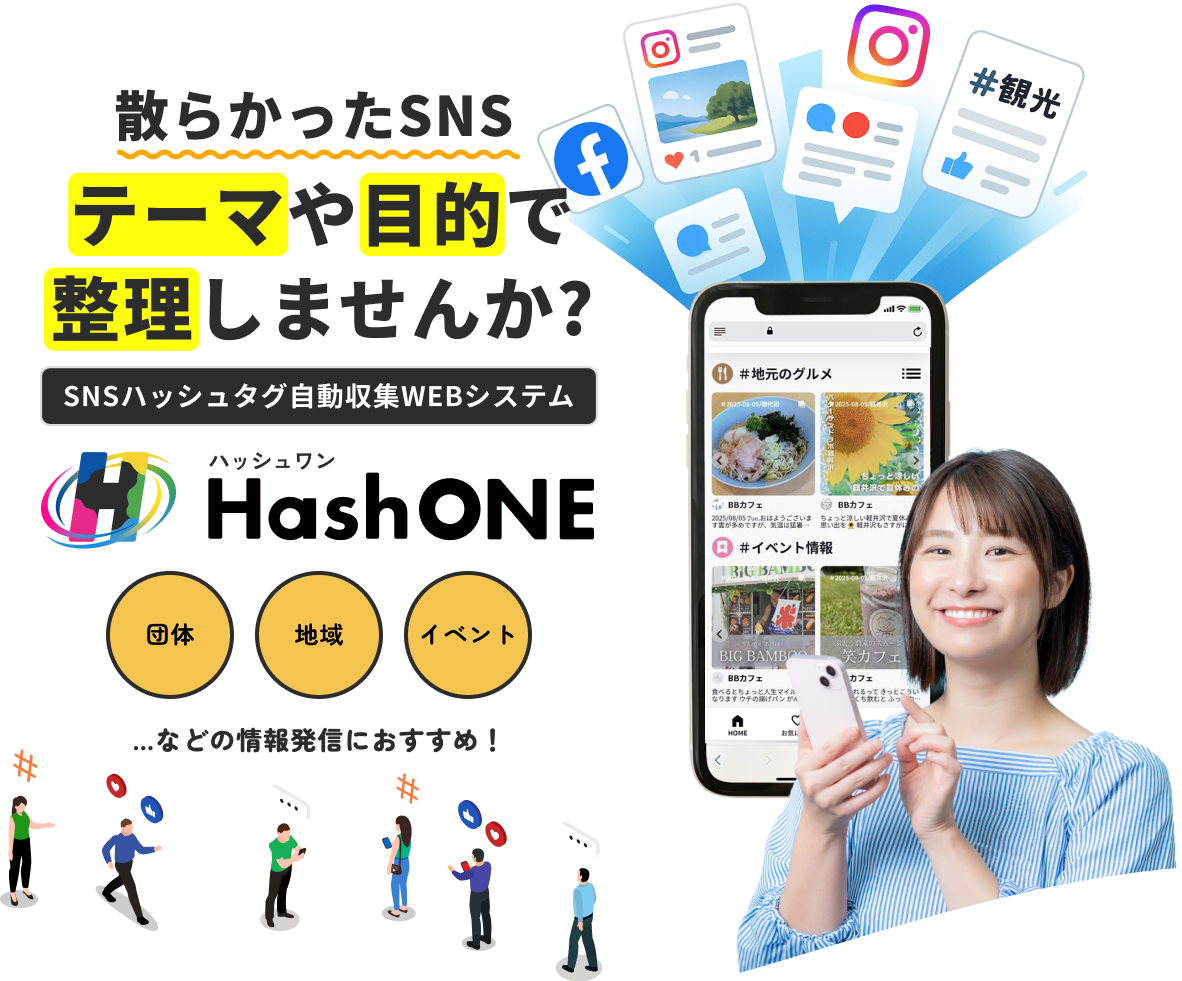 散らかったSNSをひとつのシステムで集約するイメージ