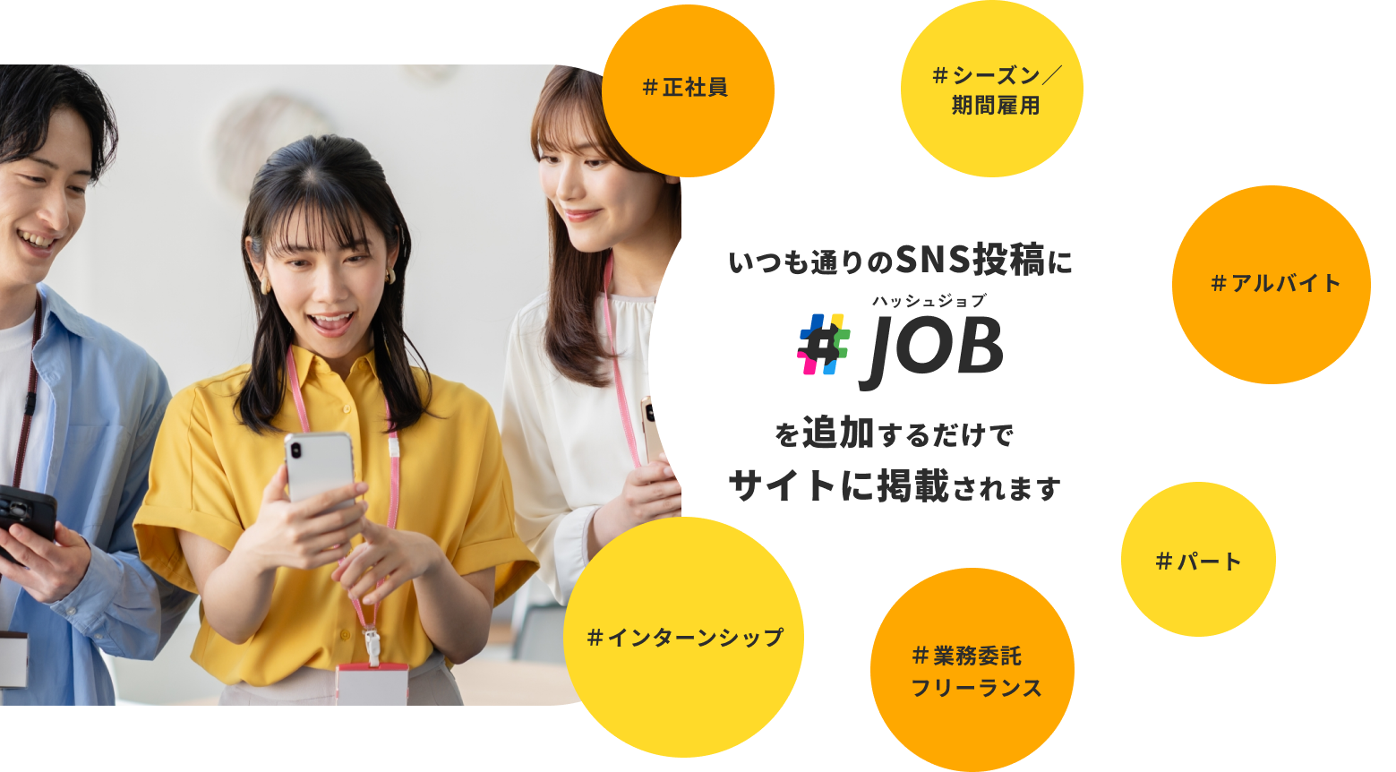 いつも通りのSNS投稿にハッシュジョブを追加するだけでサイトに掲載されます